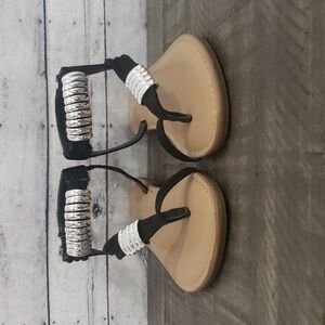 Bar III-Vella Bling Accent Faux Leather Thong Sandals Black Size 6.5M